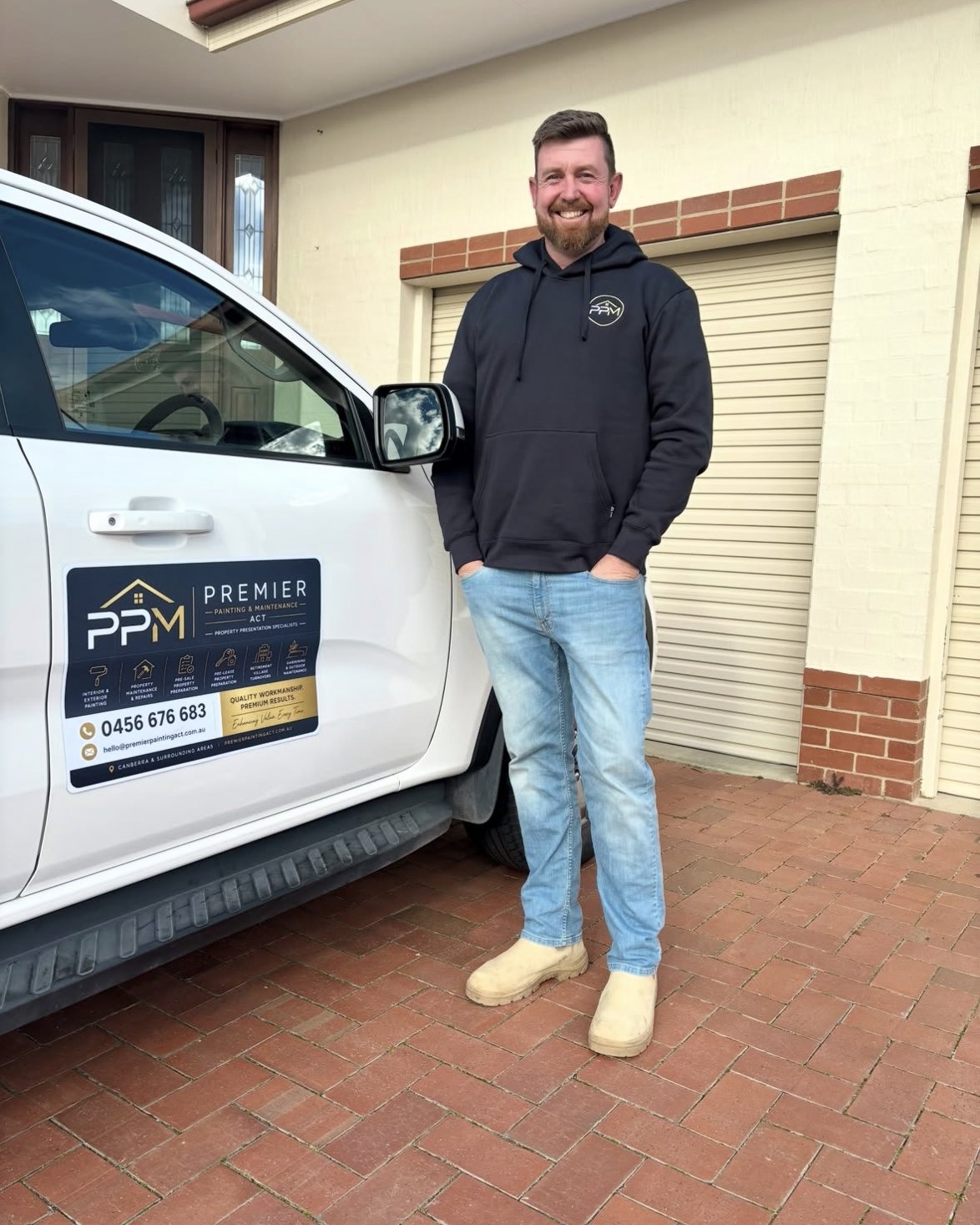 Jason Huntly with the Premier Painting and Maintenance ACT ute, Canberra